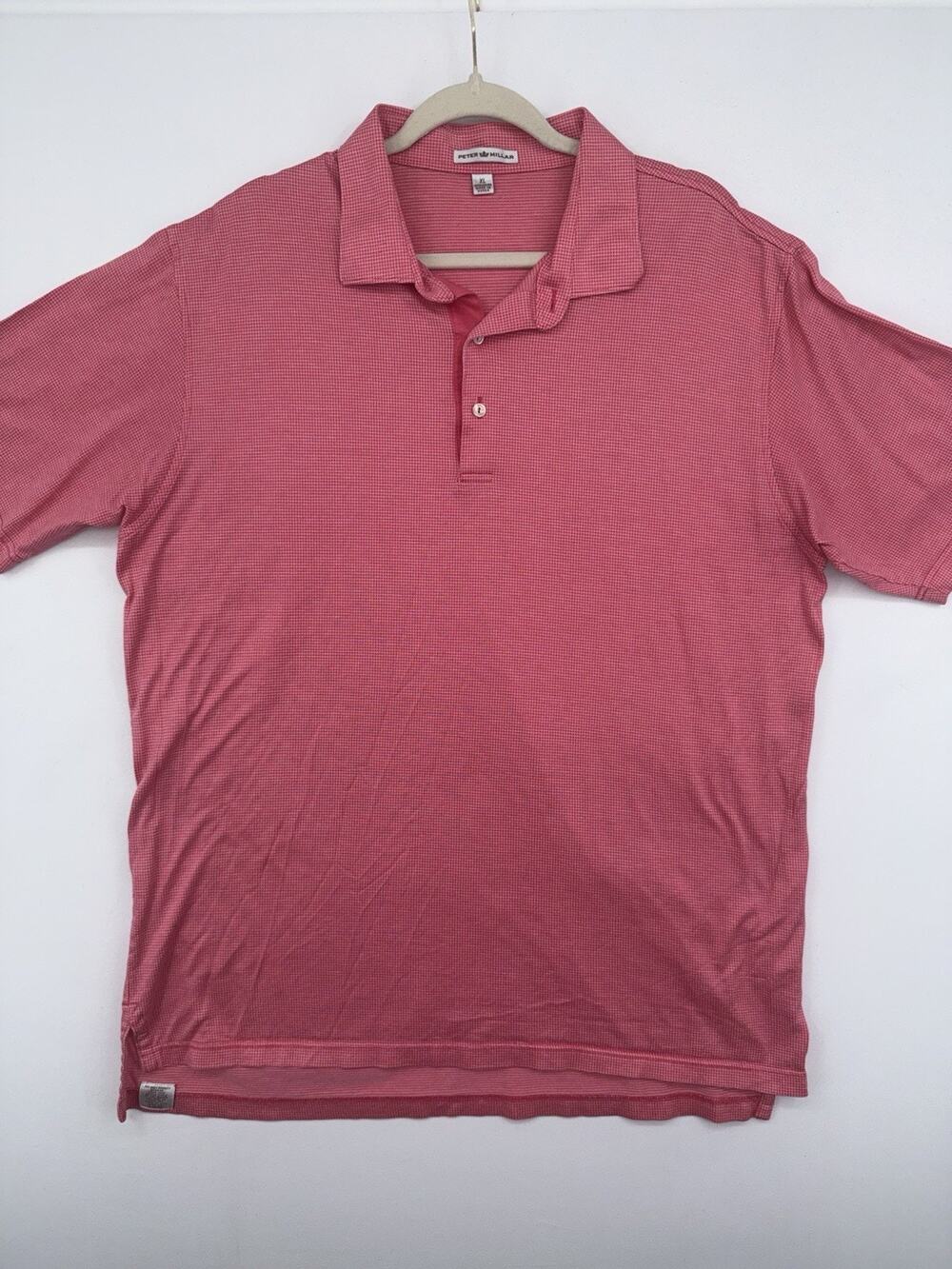 Peter Millar Mens Pink Cotton Striped Short Sleeve Golf Polo Shirt Size XLarge